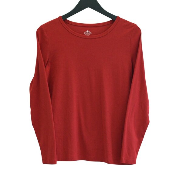 St Johns Bay Long Sleeve Shirts Womens M Lot 3 Red 100 Cotton Knit Top Tee Xmas - Picture 2 of 6